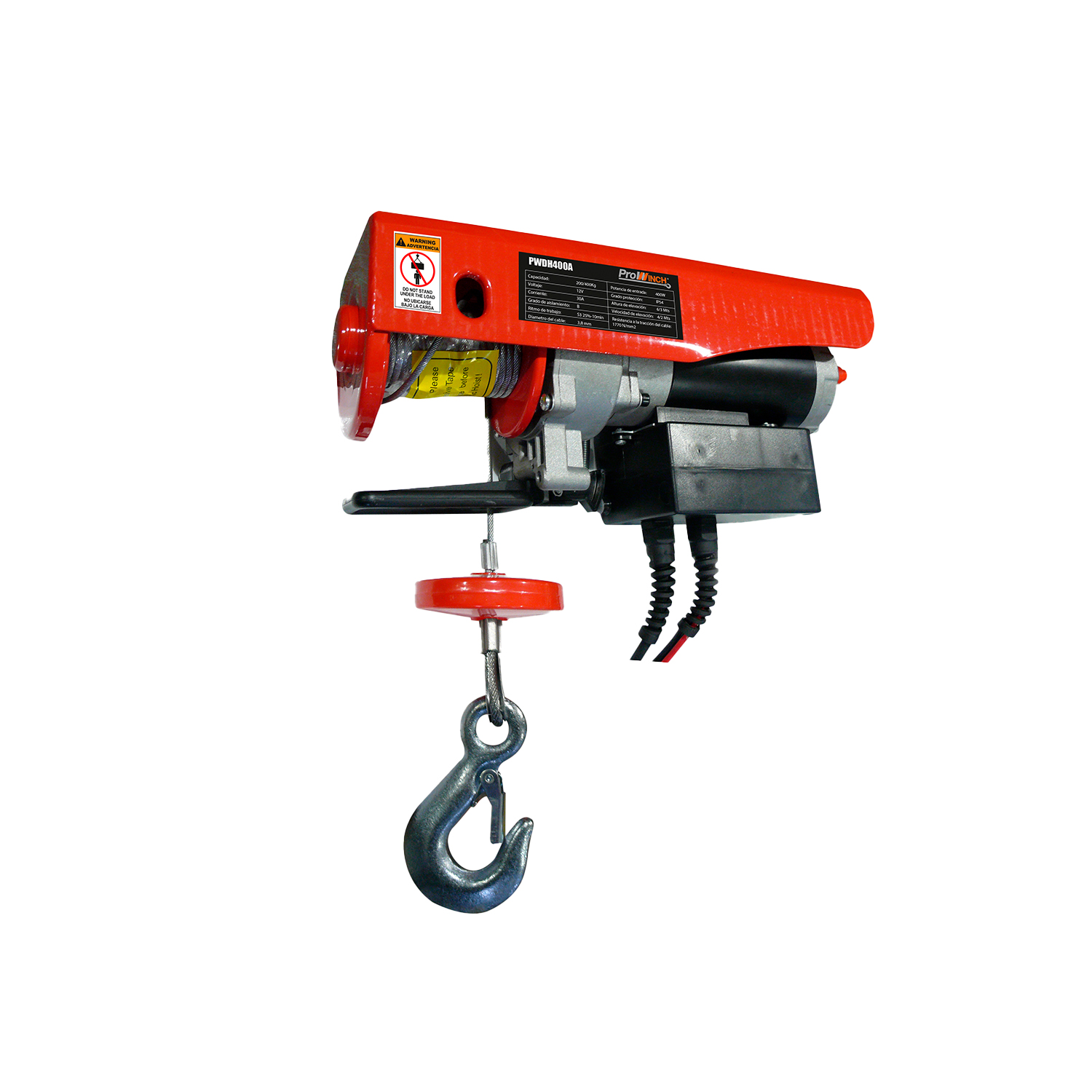 Polipasto cable 200Kg Simple 400Kg con limitador superior 12V DC